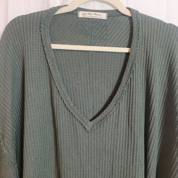We The Free Coraline Waffle Knit Oversized Swing Top Women's Medium Green Boho - Picture 3 of 9